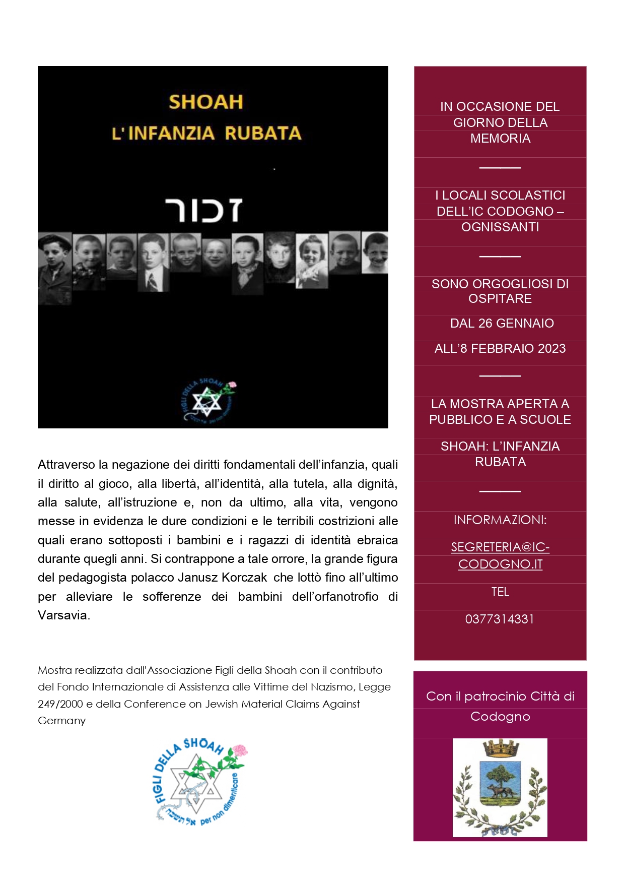 Inaugurazione mostra "Shoah, l'infanzia rubata" a Codogno